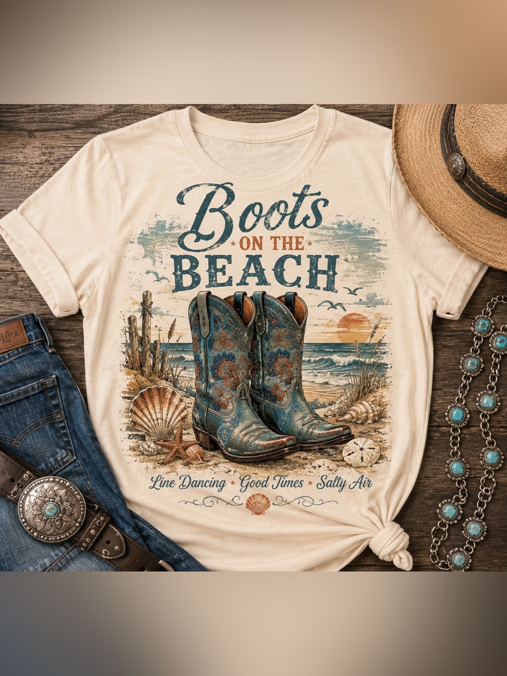 Boots on the Beach Line Dancing T-Shirt.